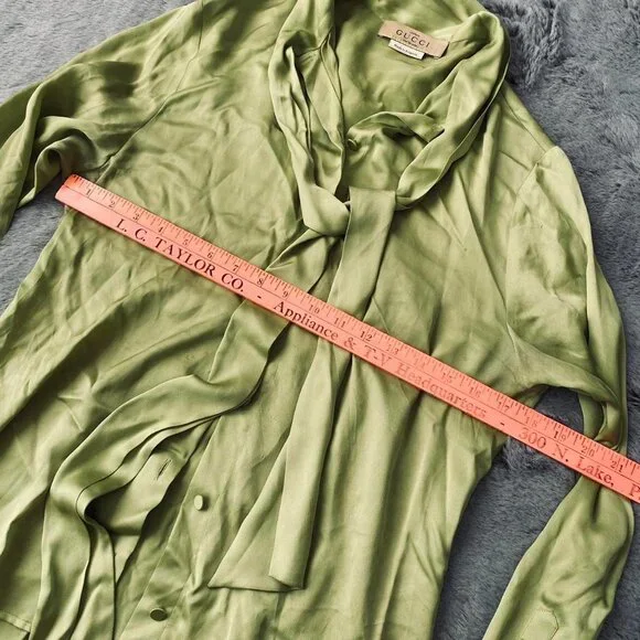 GUCCI Green Tie Front Blouse - Picture 6 of 8